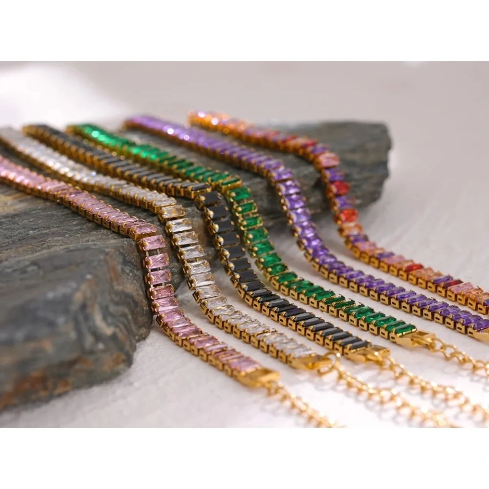 Zara Rainbow Emerald Cut Rectangle Multi-Color Baroque Crystals Bead Bracelet